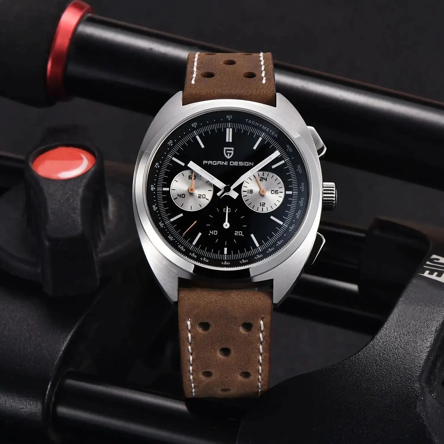 Men's Retro Panda Dial Chronograph Watch Quartz Steel