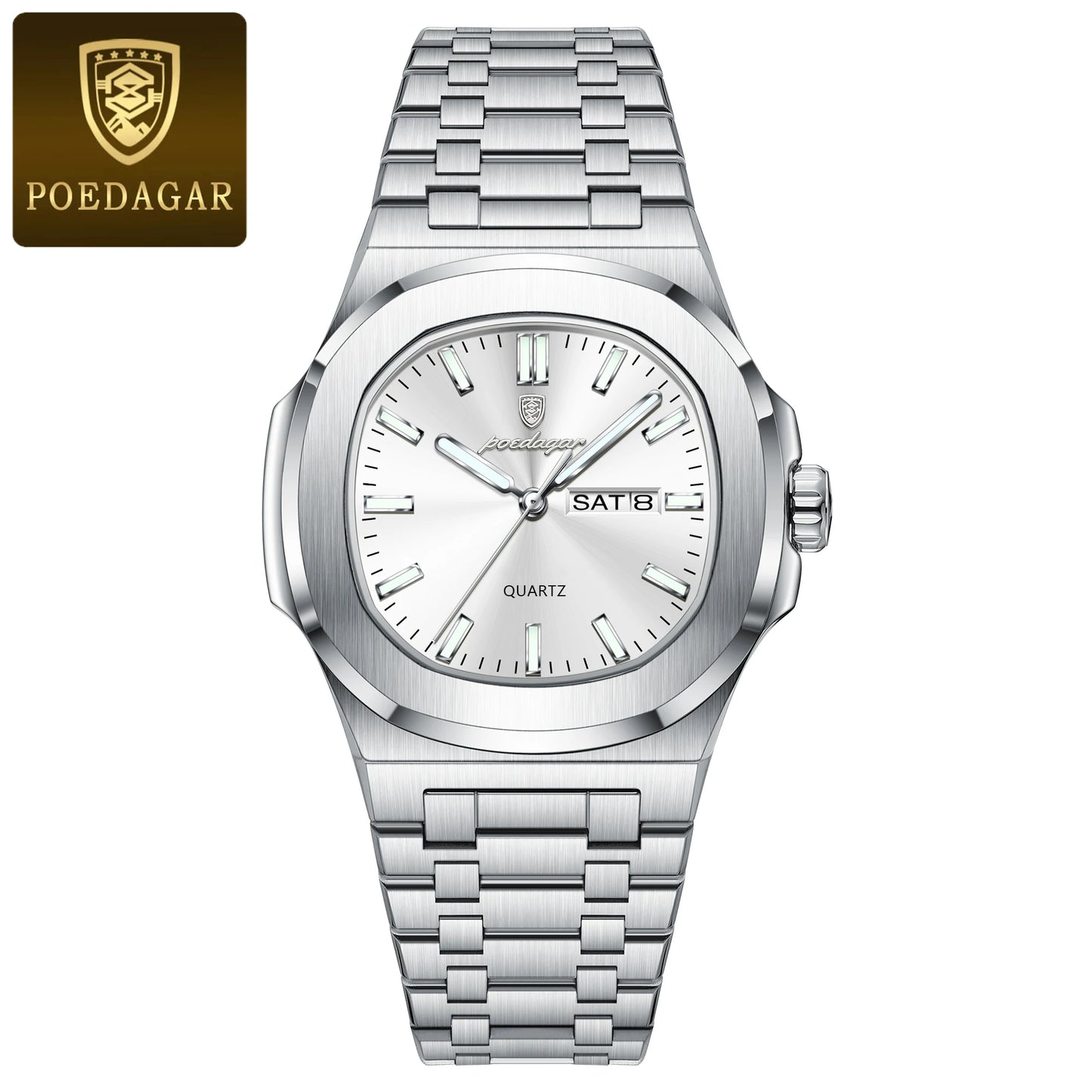 Men's Square Stainless Steel Watch – Waterproof & Luminous