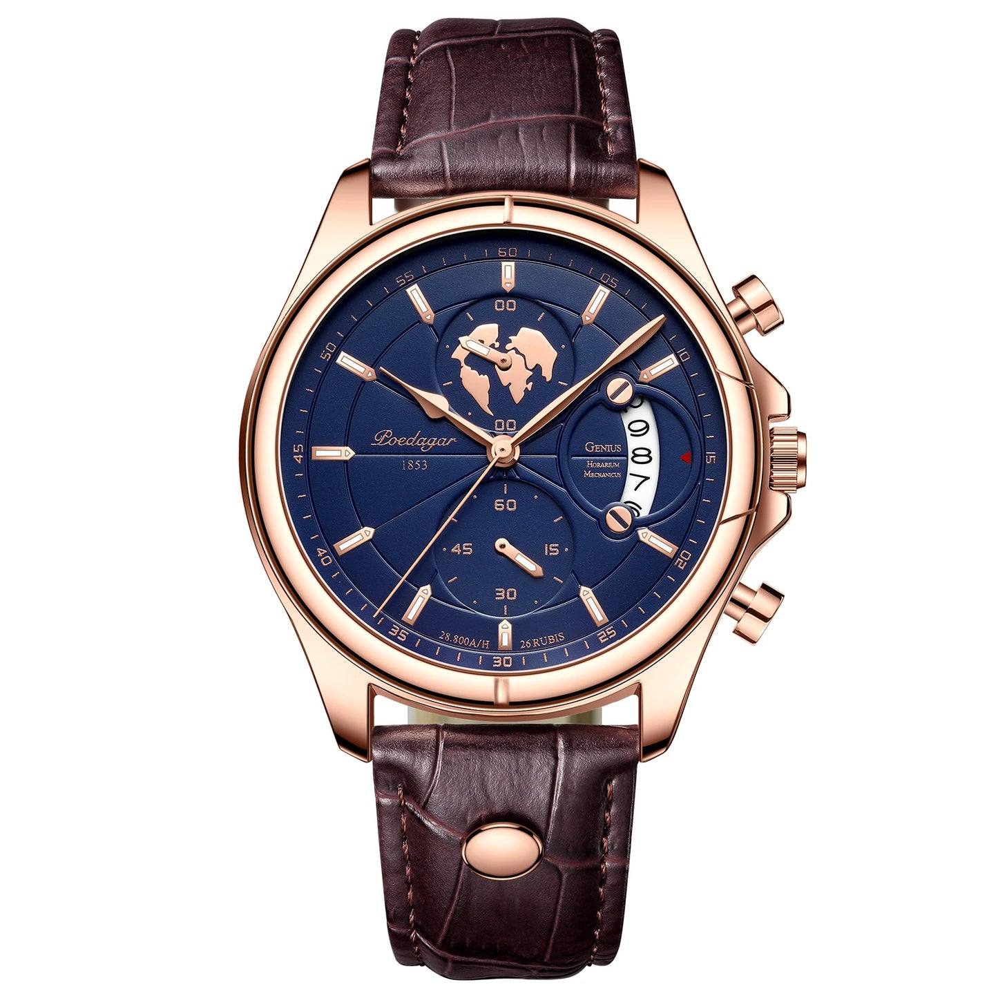 Men's Chronograph Leather Watch With Date Display
