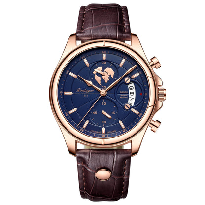 Men's Chronograph Leather Watch With Date Display