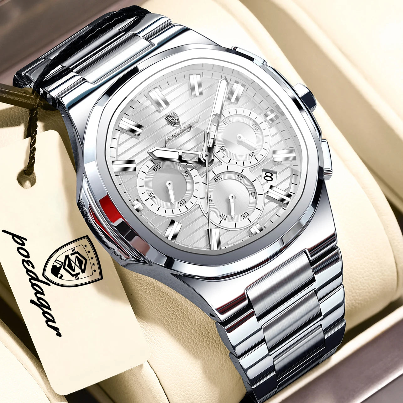 Men's Square Chronograph Watch Stainless Steel Quartz
