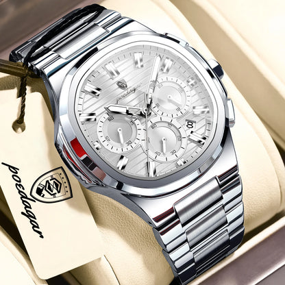 Men's Square Chronograph Watch Stainless Steel Quartz