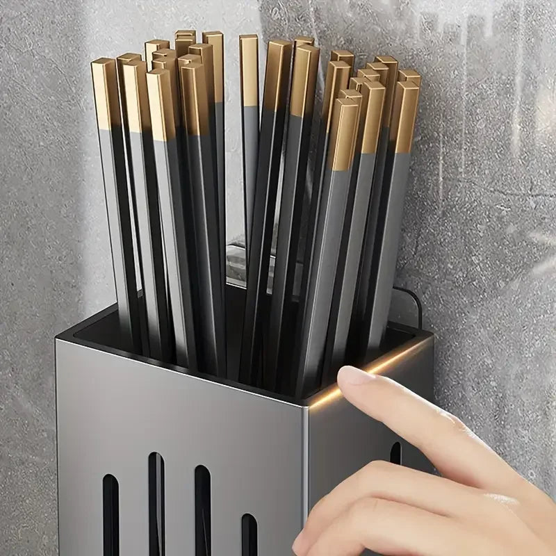 Wall-Mounted Cutlery Holder – Drain Tray & Hook Storage