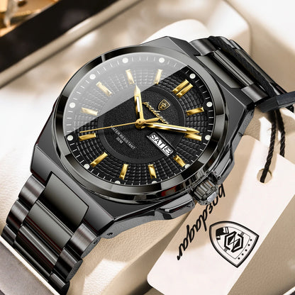 Men's Stainless Steel Quartz Watch – Date & Week Display