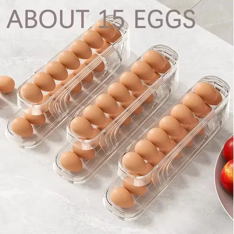 Rolling Fridge Egg Dispenser Rack Bilayer Storage Box
