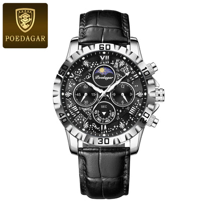 Men’s Quartz Chronograph Watch Leather Strap Waterproof