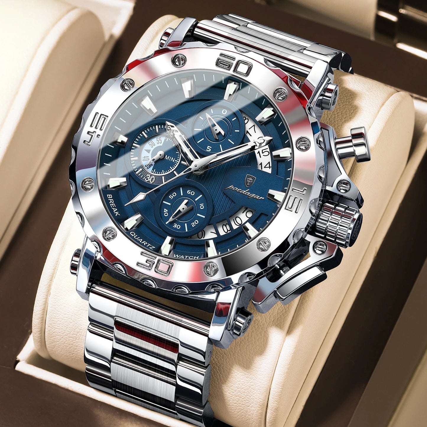 Men’s Stainless Steel Chronograph Watch With Calendar