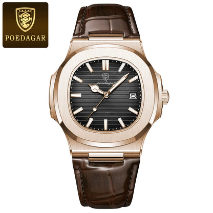 Men’s Square Quartz Watch With Leather Strap