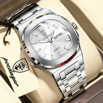 Square Stainless Steel Men’s Watch – Luminous & Date