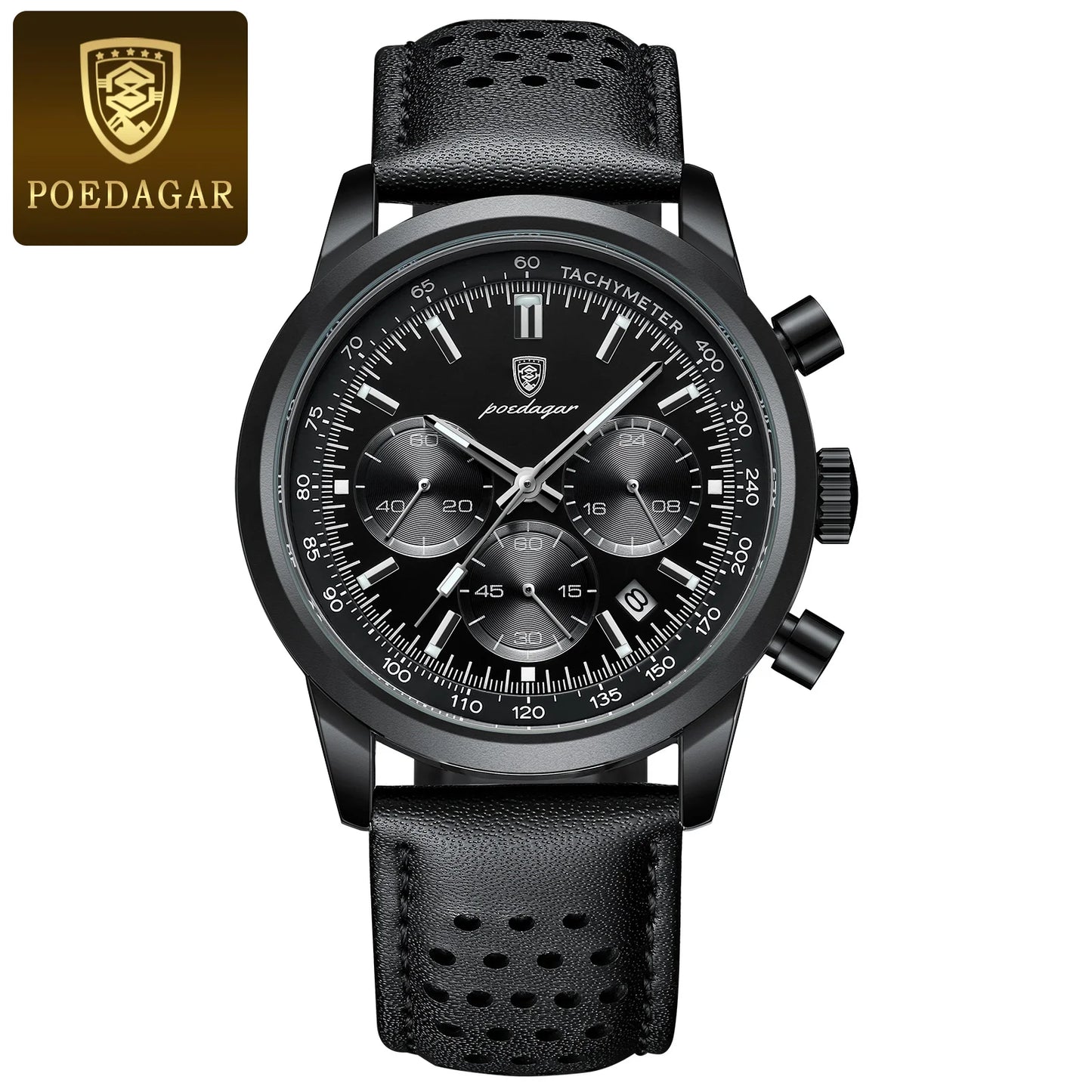 Men’s Leather Chronograph Watch With Luminous Dial