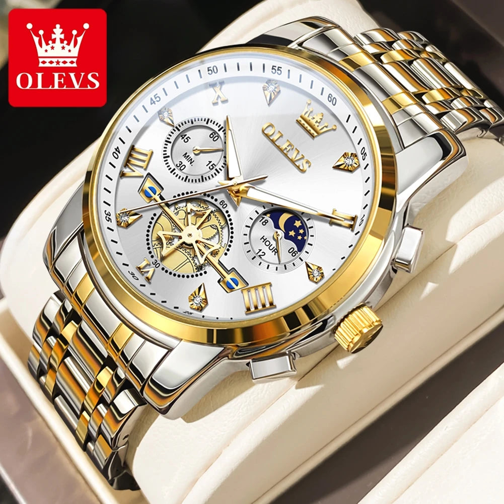 Men's Moon Phase Chronograph Watch Quartz Waterproof