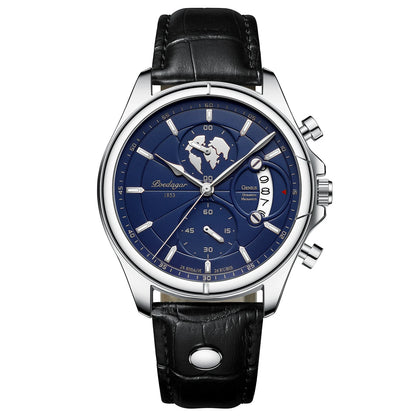 Men's Chronograph Leather Watch With Date Display