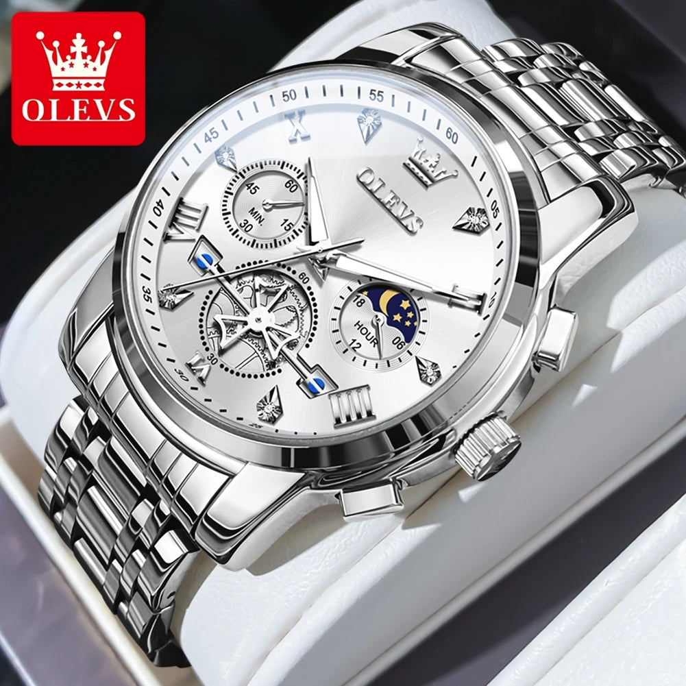 Men's Moon Phase Chronograph Watch Quartz Waterproof