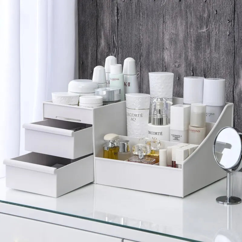 White Desktop Makeup Drawer Organizer Box