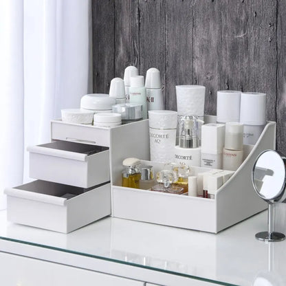 White Desktop Makeup Drawer Organizer Box