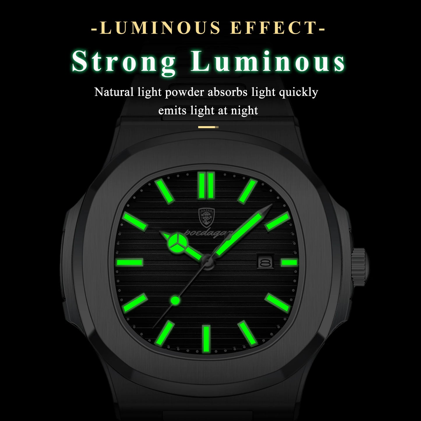 Men’s Square Stainless Steel Watch – Waterproof & Luminous