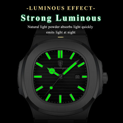Men’s Square Stainless Steel Watch – Waterproof & Luminous
