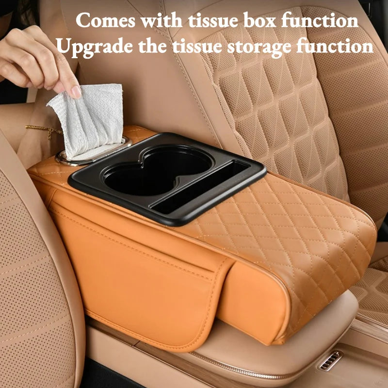 Car Center Console Armrest Cushion With Dual Cup Holder