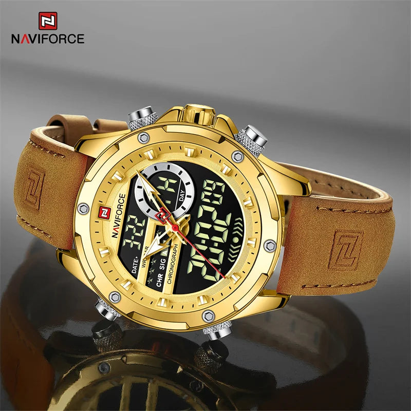Men’s Analog Digital Chronograph Watch Leather Strap