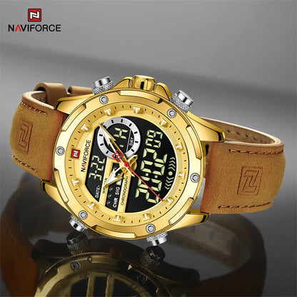 Men’s Analog Digital Chronograph Watch Leather Strap