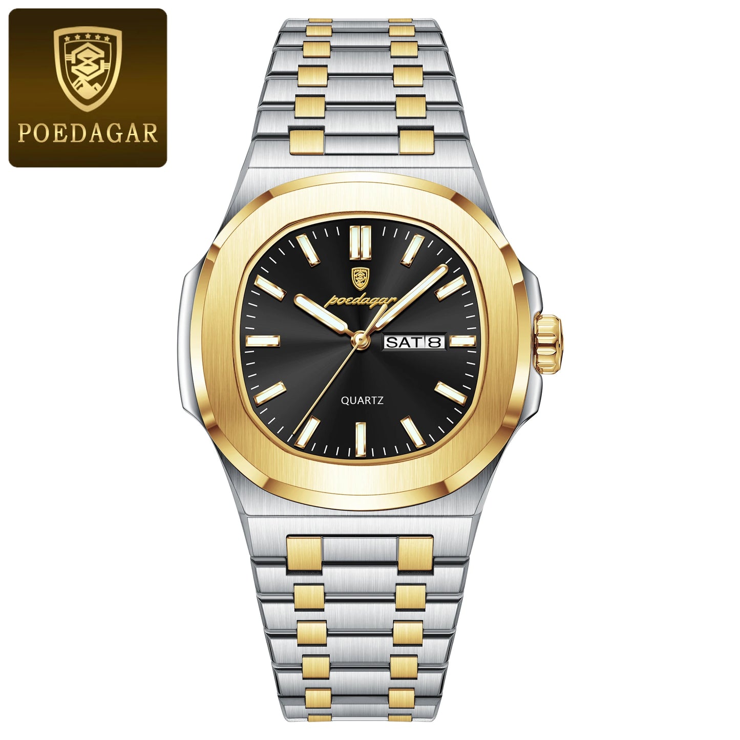 Men's Square Stainless Steel Watch – Waterproof & Luminous