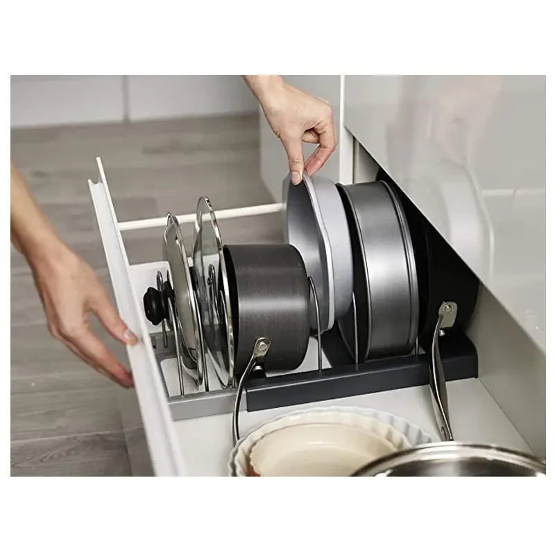 Adjustable Pot Lid Organizer Rack for Cabinets and Countertops
