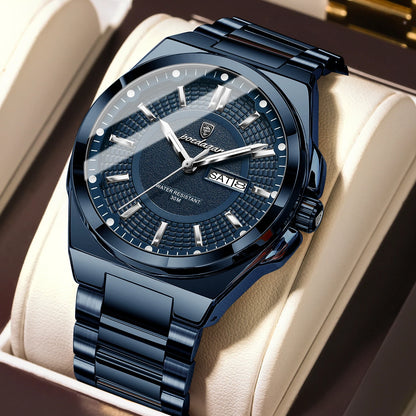 Men's Stainless Steel Quartz Watch – Date & Week Display