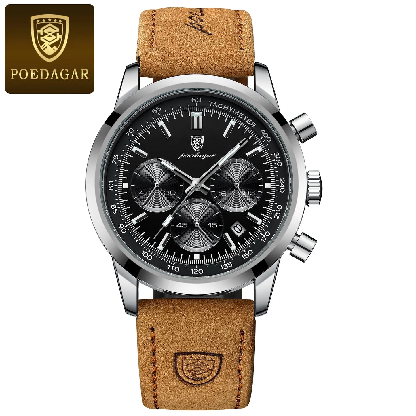 Men’s Leather Chronograph Watch With Luminous Dial