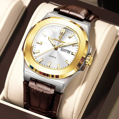 Men’s Square Quartz Watch With Leather Strap