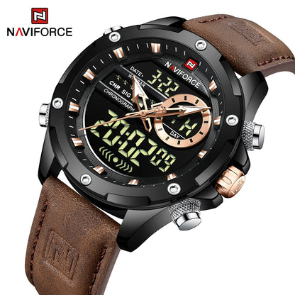 Men’s Analog Digital Chronograph Watch Leather Strap