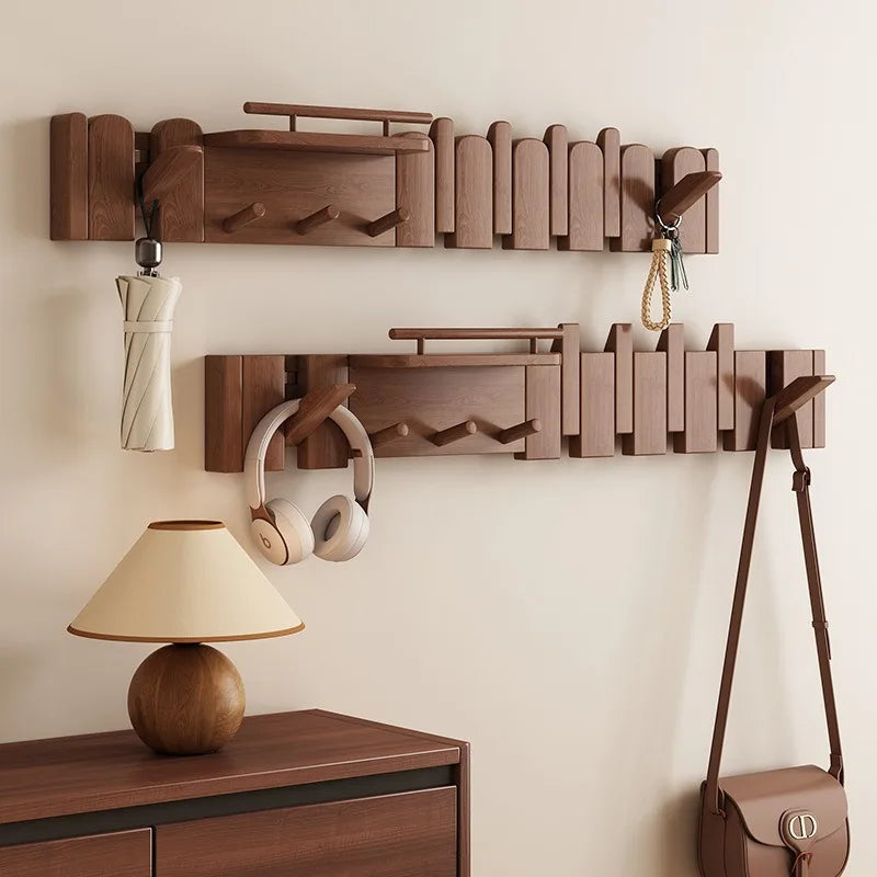 Foldable Solid Wood Piano Wall Coat Rack for Entryway