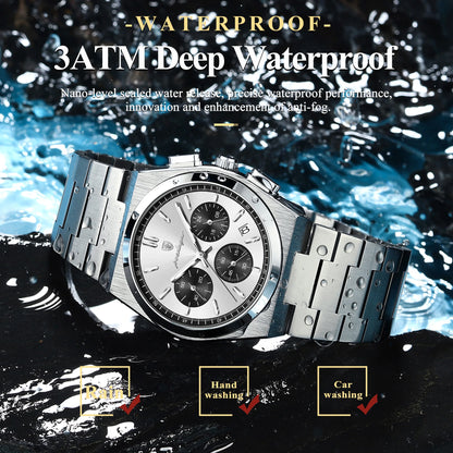 Men's Stainless Steel Chronograph Watch – Luminous, 3ATM