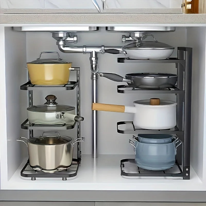 Adjustable Steel Pot Rack Organizer for Kitchen Storage
