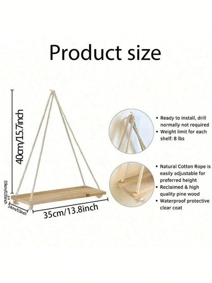 Wooden Hanging Rope Shelf for Wall Plants & Decor