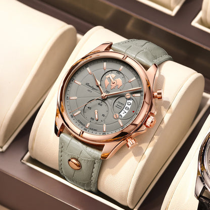 Men's Chronograph Leather Watch With Date Display