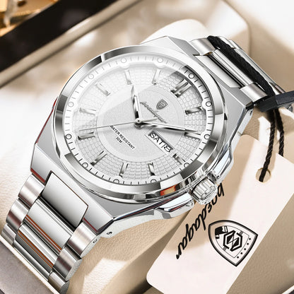 Men's Stainless Steel Quartz Watch – Date & Week Display