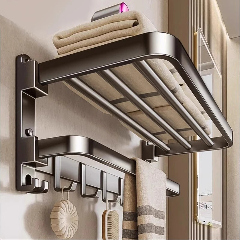 Aluminum Wall-Mounted Towel Rack With Storage Shelf
