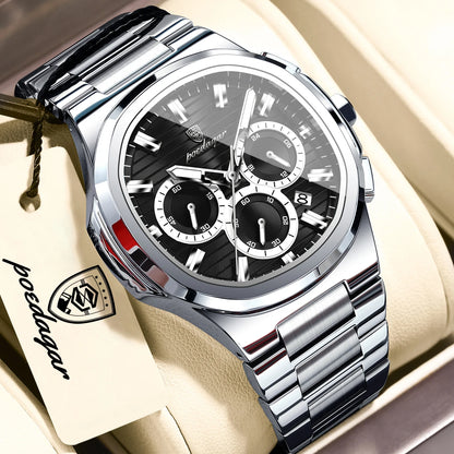 Men's Square Chronograph Watch Stainless Steel Quartz