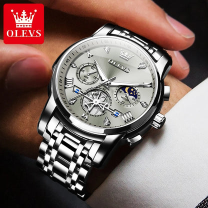 Men's Moon Phase Chronograph Watch Quartz Waterproof