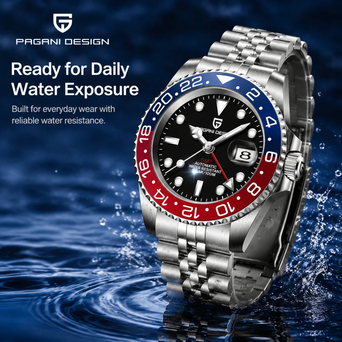 Men's Mechanical GMT Watch Sapphire Crystal 100m