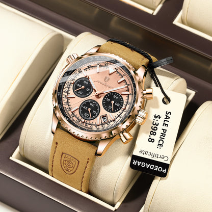 Men's Chronograph Leather Watch – Luminous & 3ATM