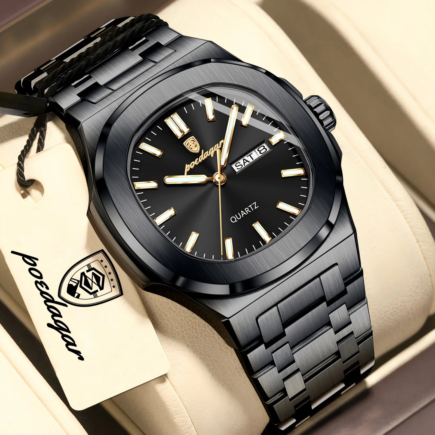 Square Stainless Steel Men’s Watch – Luminous & Date