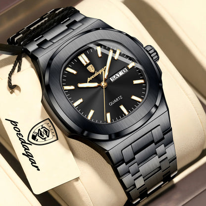 Square Stainless Steel Men’s Watch – Luminous & Date