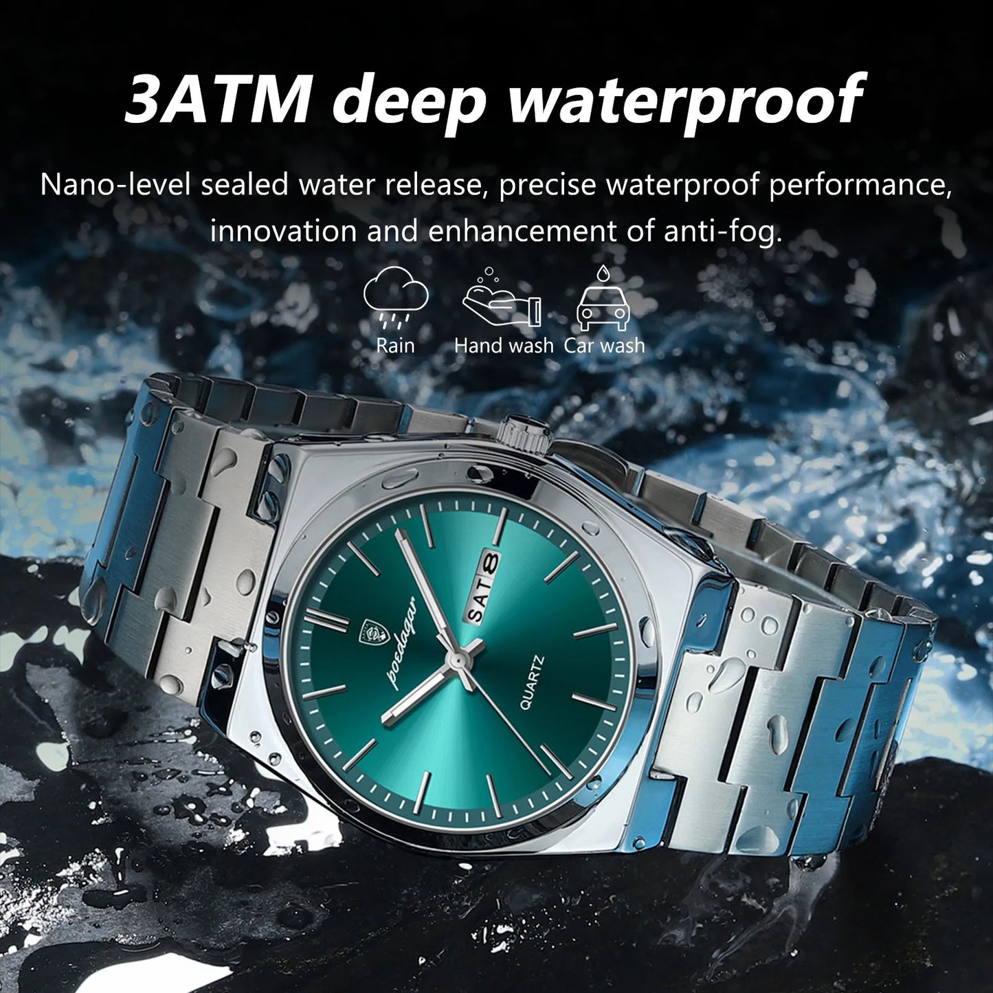 Men’s Stainless Steel Quartz Watch – Waterproof & Luminous