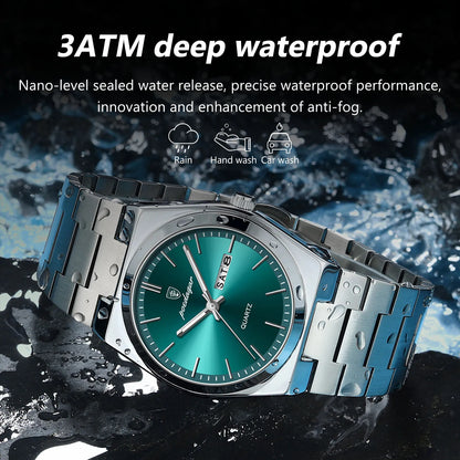 Men’s Stainless Steel Quartz Watch – Waterproof & Luminous