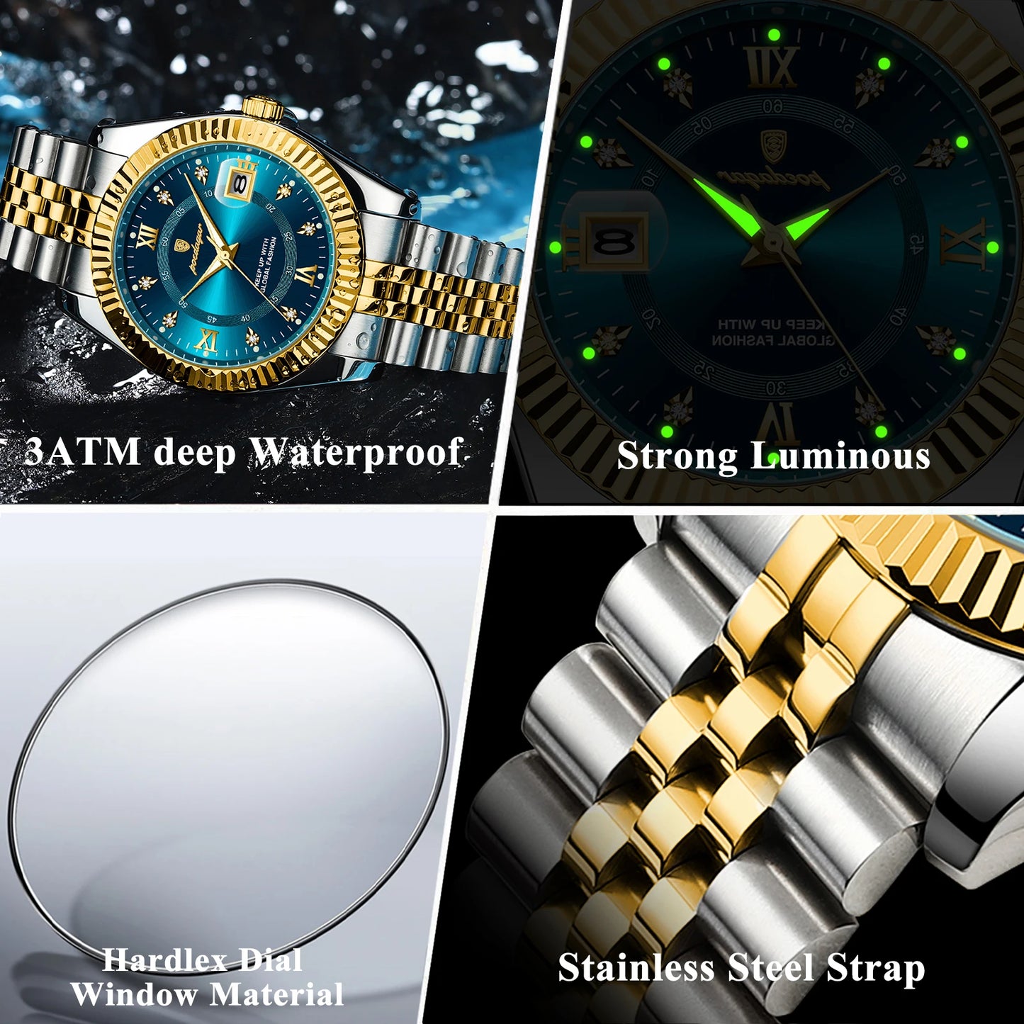 Men's Stainless Steel Quartz Watch – Luminous, 3Bar
