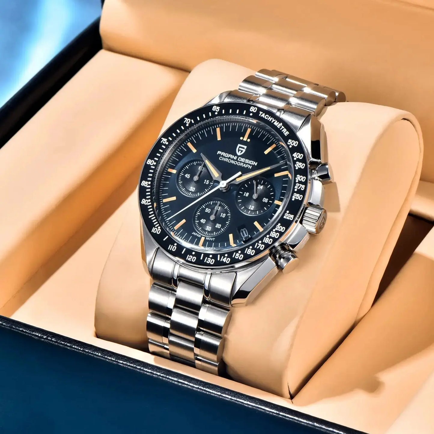 Men’s Stainless Steel Moonphase Chronograph Watch