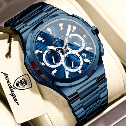 Men's Square Chronograph Watch Stainless Steel Quartz