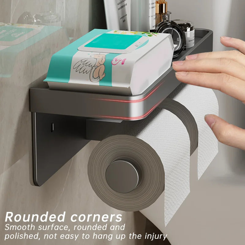 Aluminum Toilet Paper Holder With Shelf Phone Stand
