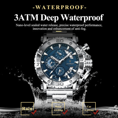 Men's Stainless Steel Chronograph Watch – Luminous & 3ATM